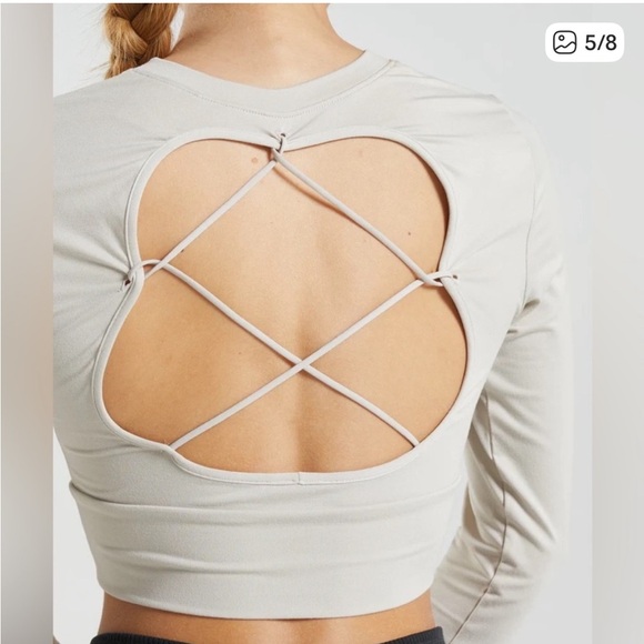 Gymshark Light Gray Open Back Long Sleeve Workout Shirt - Picture 7 of 8
